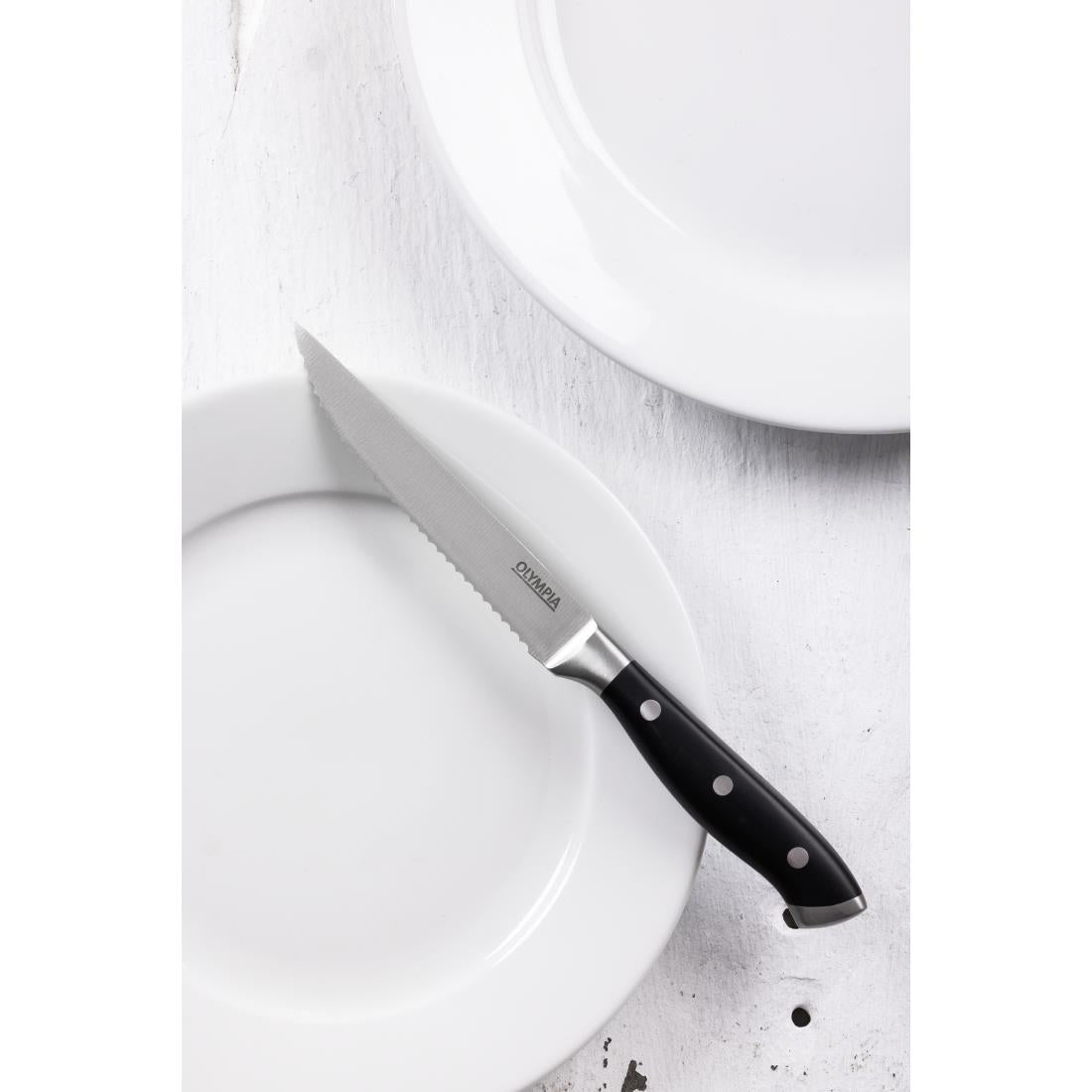 Olympia Premium Riveted Steak Knives with Black ABS Handles (6 Pack)
