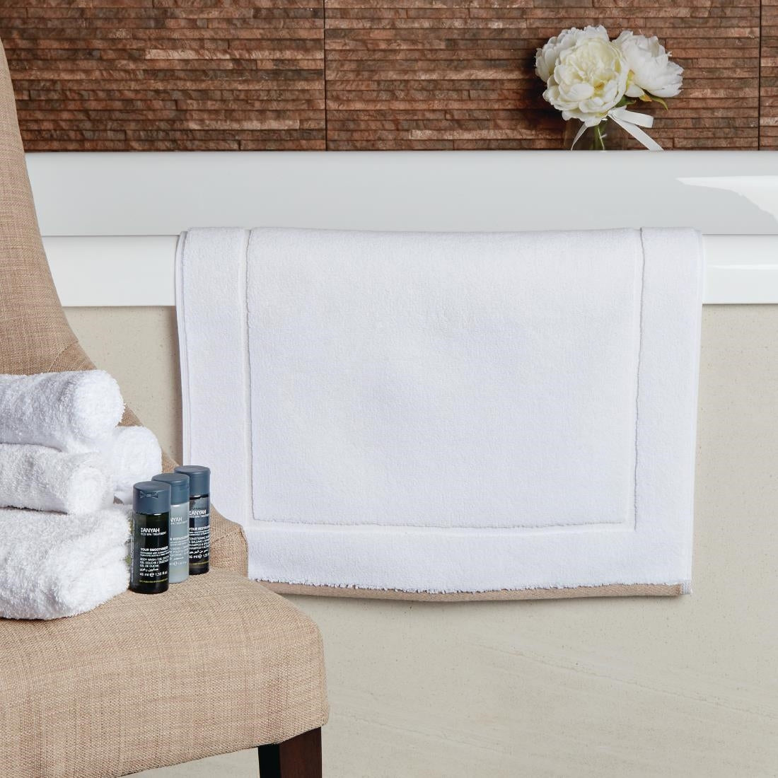 Mitre Heritage Ambassador Bath Mat White with Taupe Border