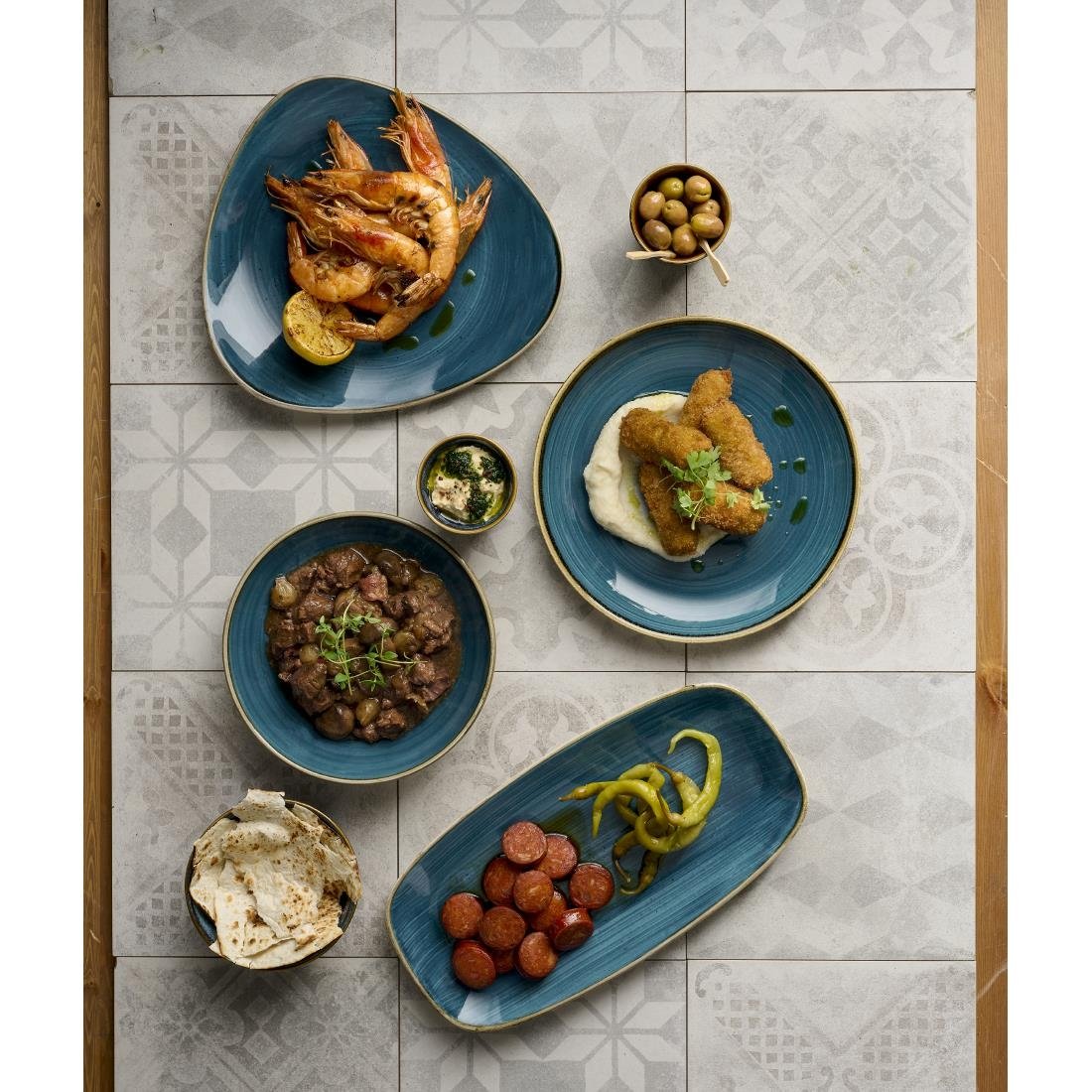Churchill Stonecast Java Blue Chef's Oblong Plates 350 x 187mm (6 Pack)