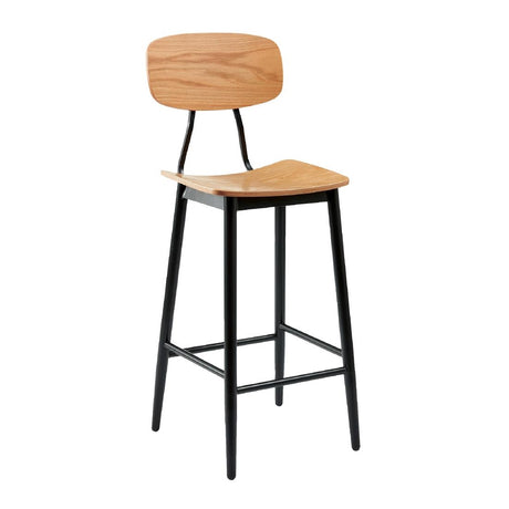 Juna Bar Stool Ply Oak & Black Steel (2 Pack)