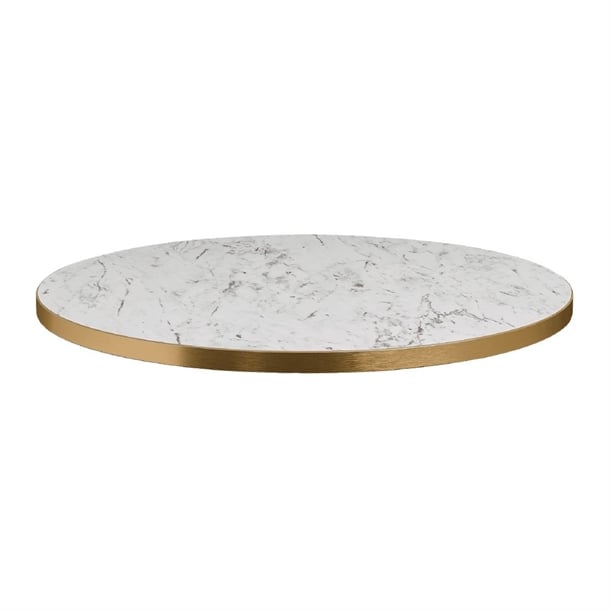 Omega Round Laminate Table Top White Carrara Marble 600mm