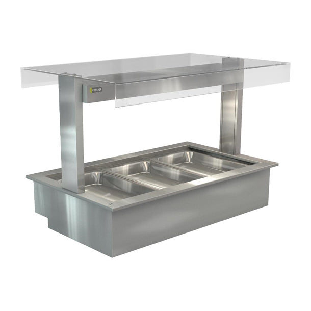 Cossiga Linear Series Drop-in Bain Marie 3x1/1GN w/Flat Top Sneeze Guard 1145mm