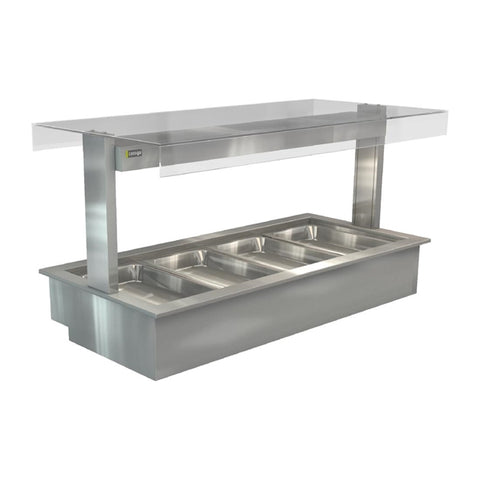 Cossiga Linear Series Drop-in Bain Marie 4x1/1GN w/Flat Top Sneeze Guard 1485mm