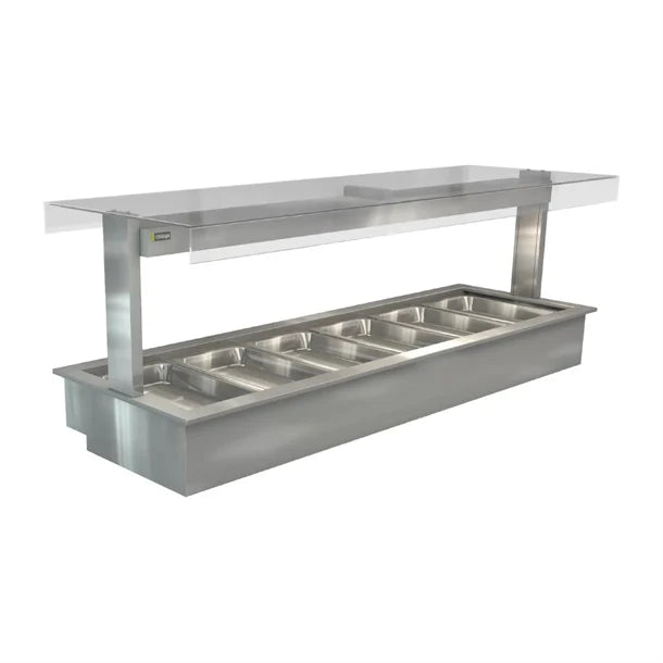 Cossiga Linear Series Drop-in Bain Marie 6x1/1GN w/Flat Top Sneeze Guard 2165mm