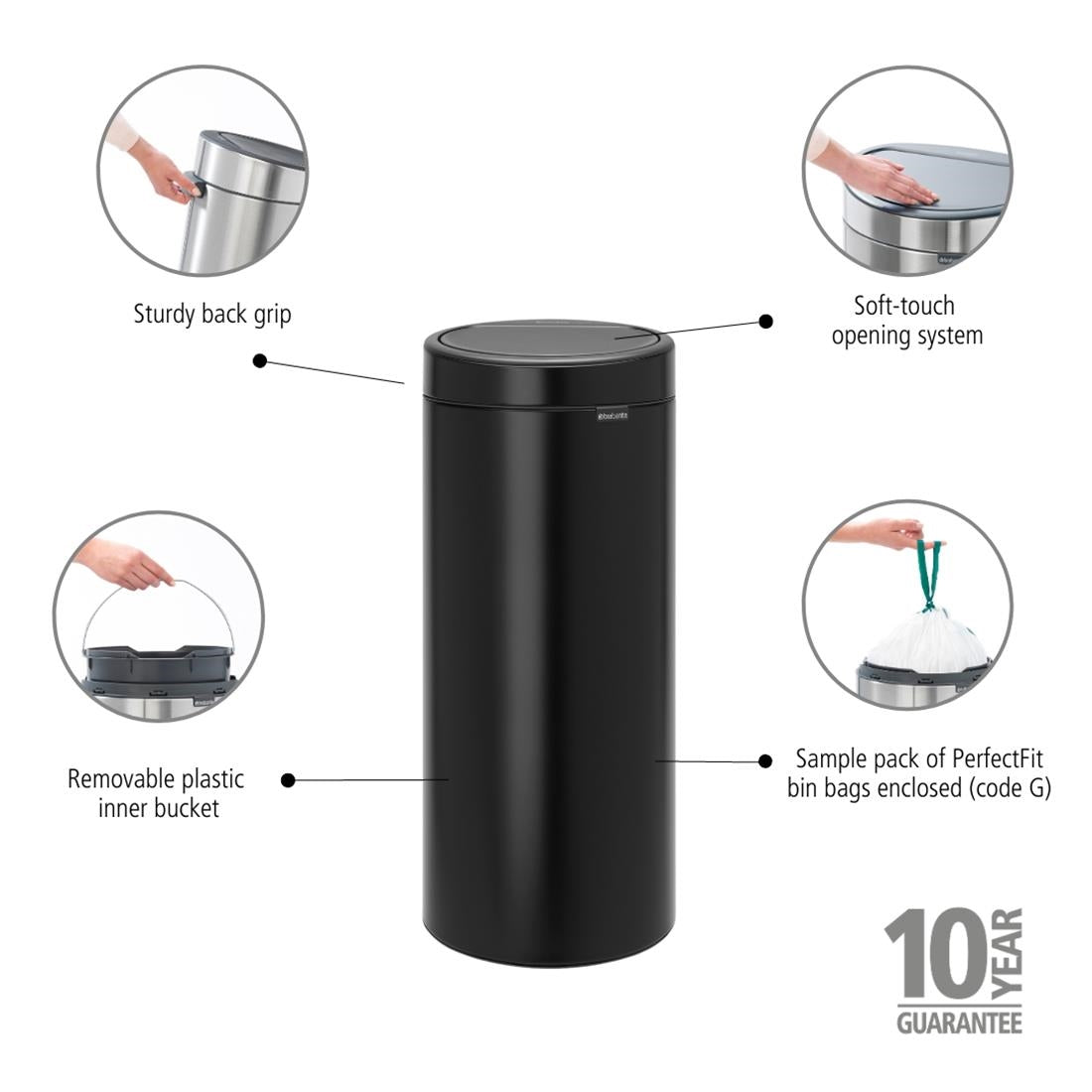 Brabantia Touch Bin Matt Black 30Ltr