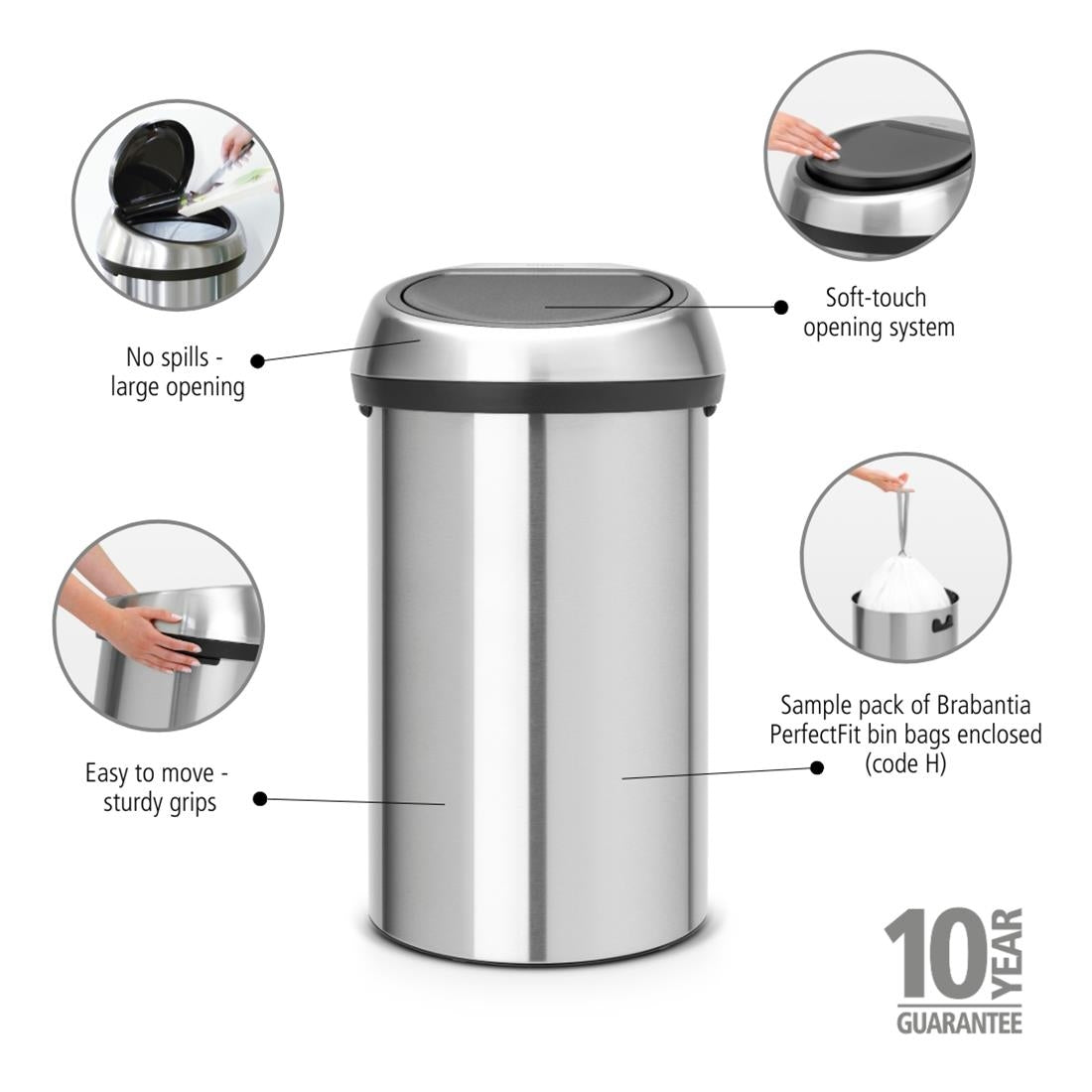 Brabantia Touch Bin Matt Steel 60Ltr