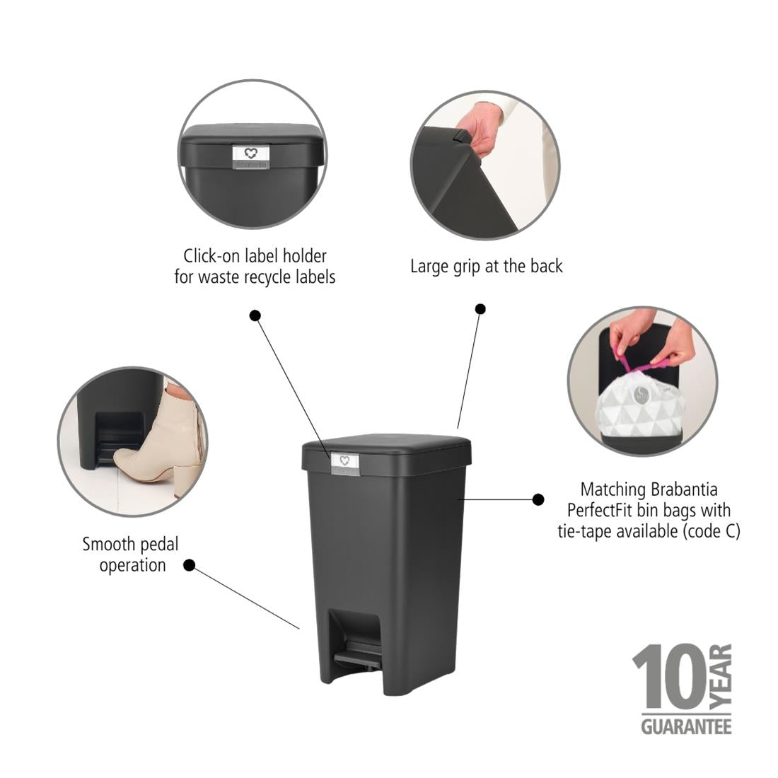 Brabantia Pedal Bin Dark Grey 10Ltr