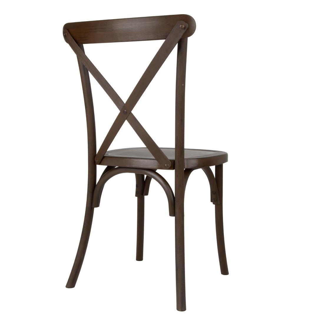 Bolero Manhattan Cross-Back Resin Chairs Dark Wood Effect (4 Pack)