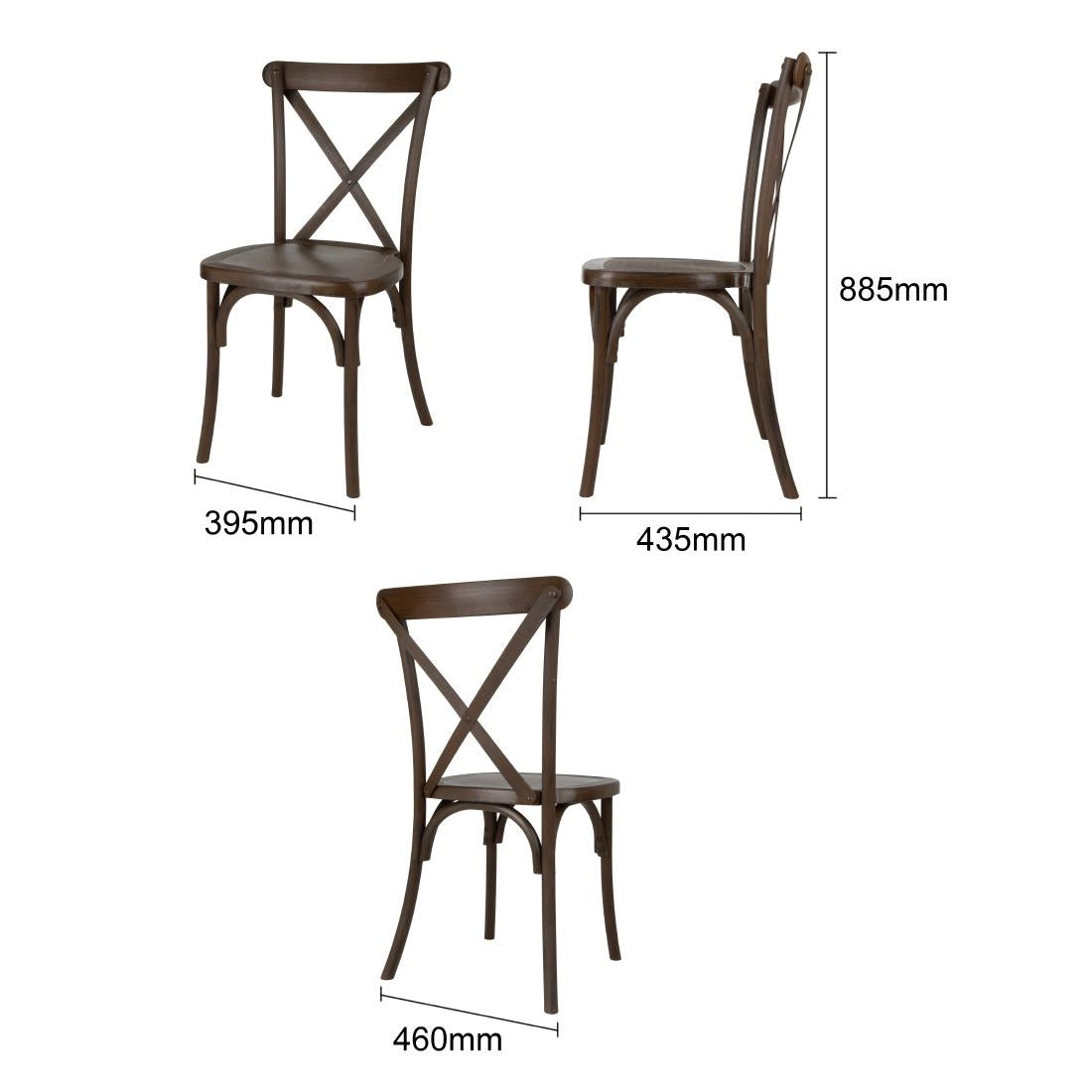 Bolero Manhattan Cross-Back Resin Chairs Dark Wood Effect (4 Pack)