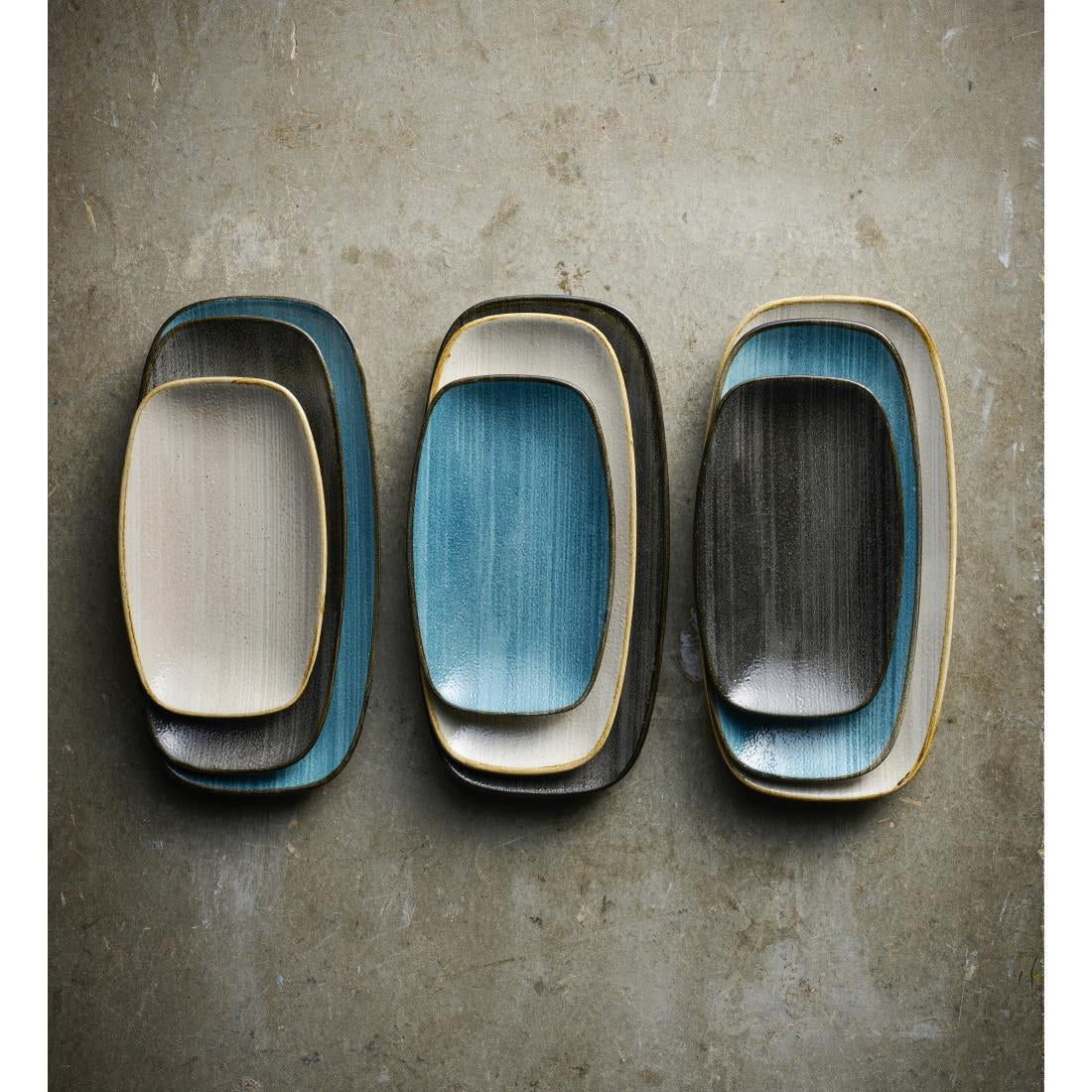 Churchill Stonecast Raw Teal Oblong Chefs Plates 180 x 101mm (12 Pack)