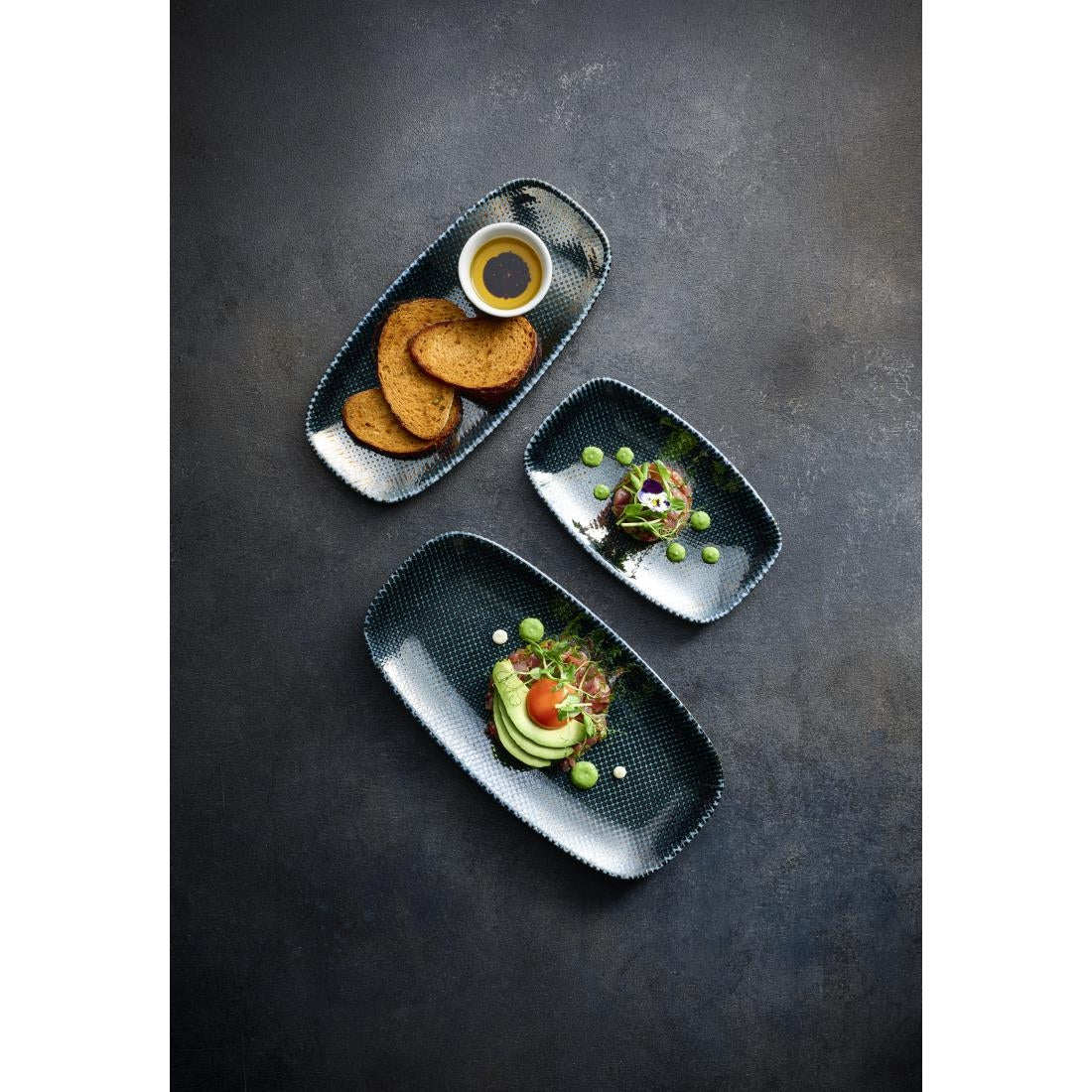 Churchill Studio Prints Astro Metallic Blue Oblong Chefs Plates 178x 105mm (12 Pack)
