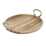 Olympia Round Dish Acacia Wood Metal Handles 345x305x80mm