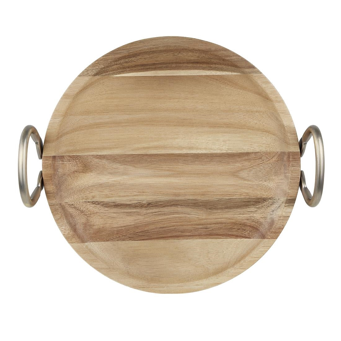 Olympia Round Dish Acacia Wood Metal Handles 345x305x80mm
