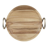 Olympia Round Dish Acacia Wood Metal Handles 345x305x80mm