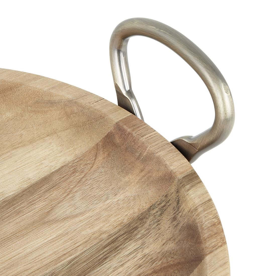 Olympia Round Dish Acacia Wood Metal Handles 345x305x80mm