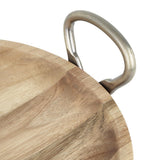 Olympia Round Dish Acacia Wood Metal Handles 345x305x80mm