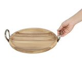 Olympia Round Dish Acacia Wood Metal Handles 345x305x80mm