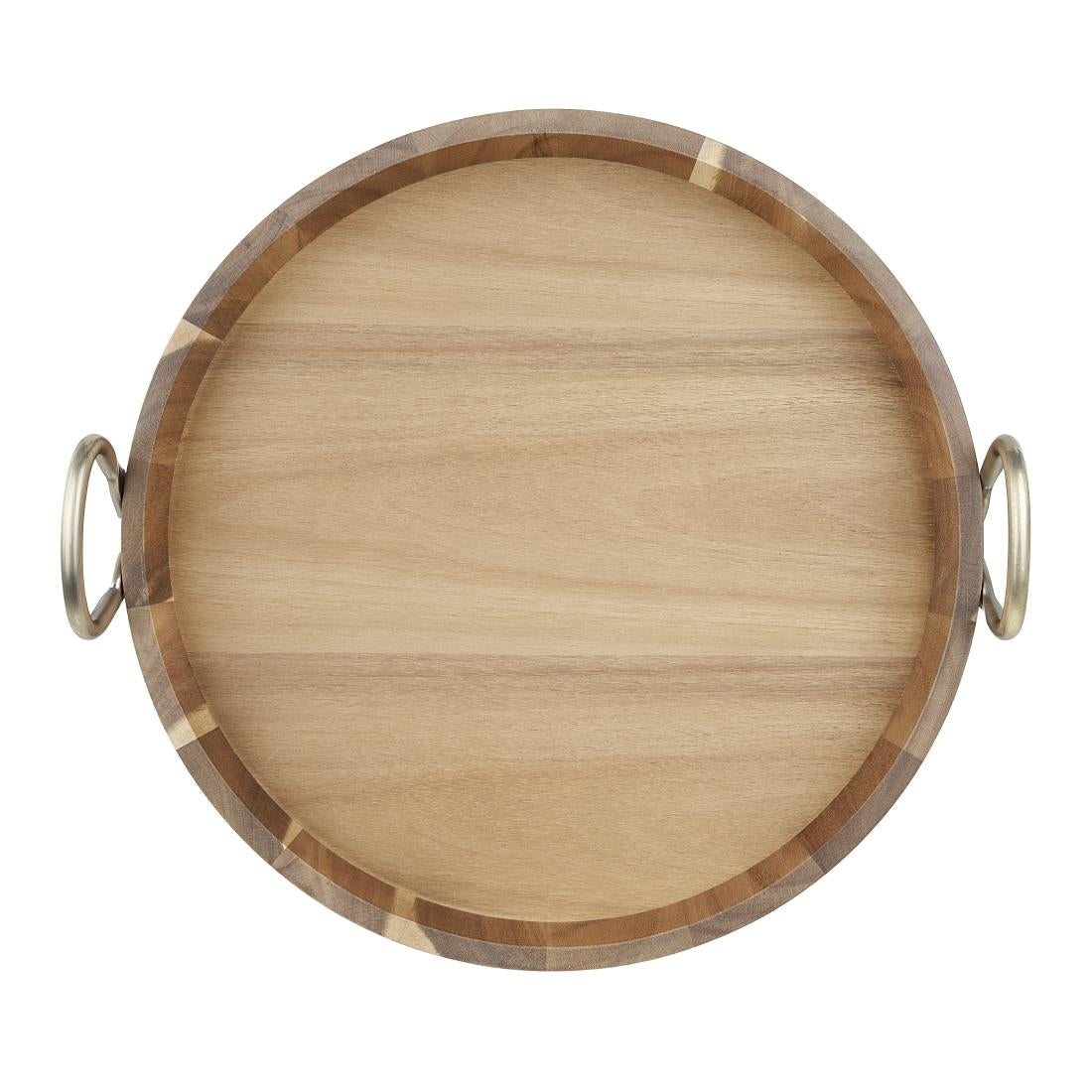 Olympia Round Tray Acacia Wood with Metal Handles 440x405x100mm