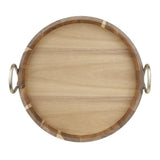 Olympia Round Tray Acacia Wood with Metal Handles 440x405x100mm