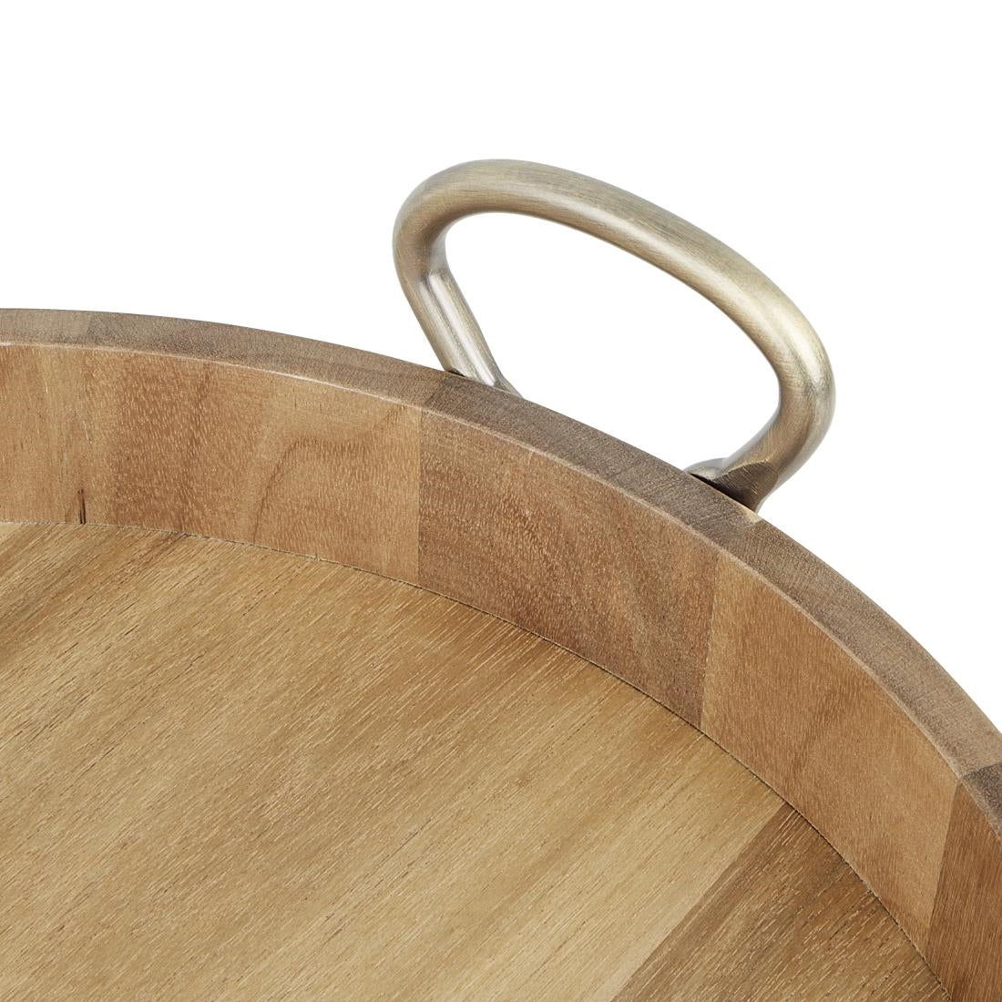 Olympia Round Tray Acacia Wood with Metal Handles 440x405x100mm