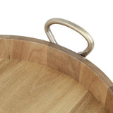 Olympia Round Tray Acacia Wood with Metal Handles 440x405x100mm