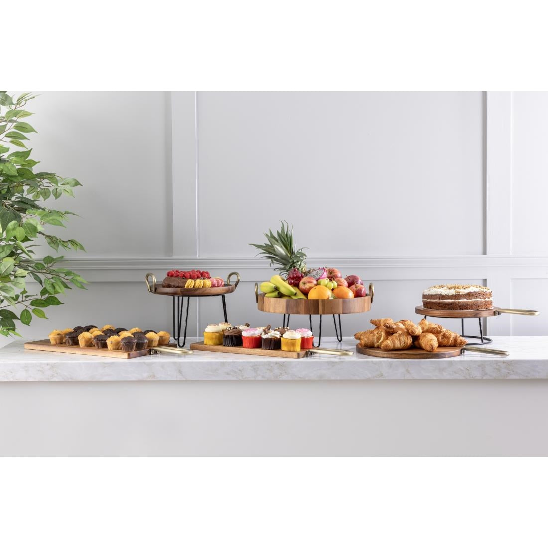 Olympia Round Tray Acacia Wood with Metal Handles 440x405x100mm