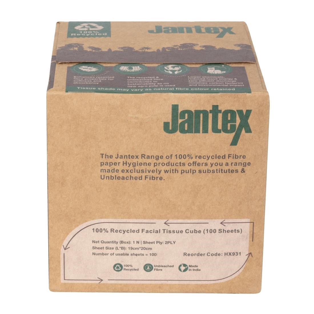 Jantex Green 100% Recycled Facial Tissue Cube 100 Sheets (36 Pack)