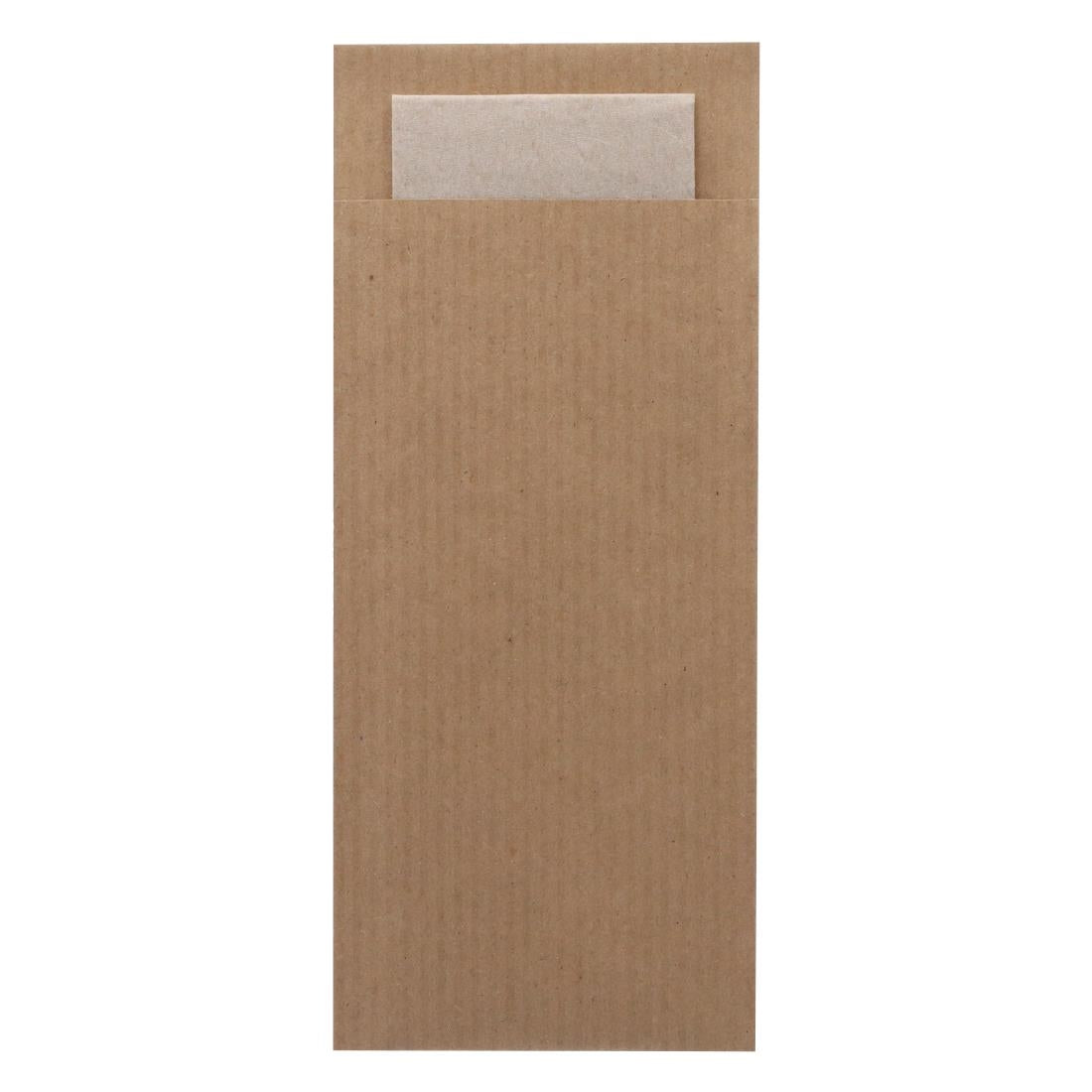 Europochette Classic Size Kraft Brown Cutlery Pouch with Kraft 2ply Napkin (500 Pack)