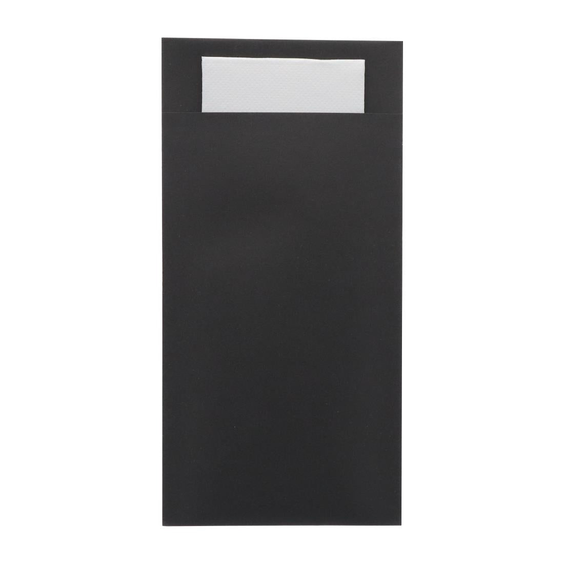 Europochette Royal Size Black Cutlery Pouch with White Soft 2ply Napkin (250 Pack)