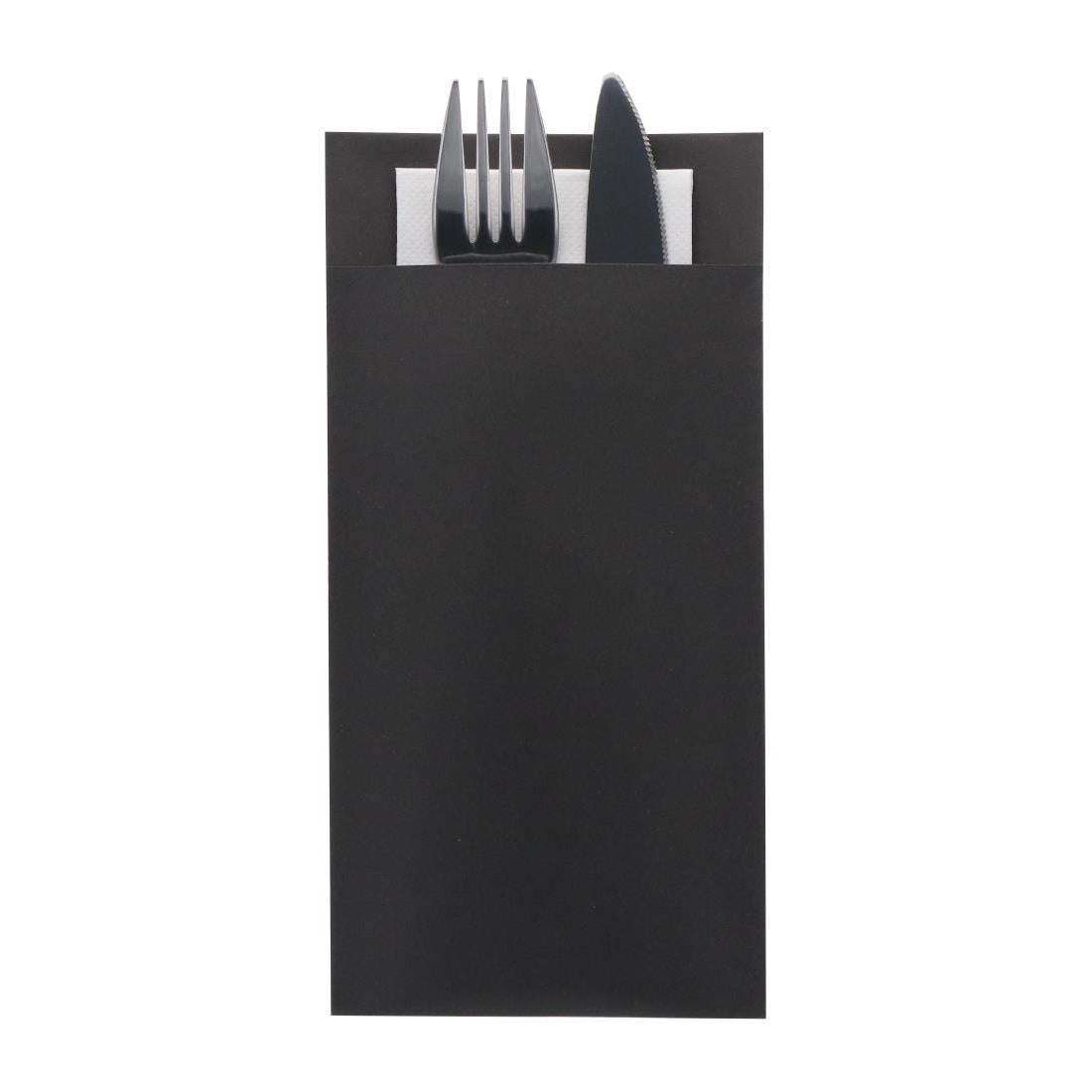 Europochette Royal Size Black Cutlery Pouch with White Soft 2ply Napkin (250 Pack)