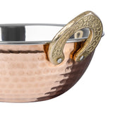 Olympia Copper Kadai Dish Stainless Steel Brass Handles 400ml