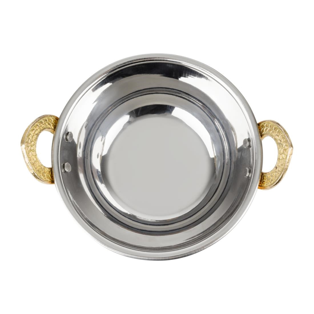 Olympia Copper Kadai Dish Stainless Steel Brass Handles 400ml