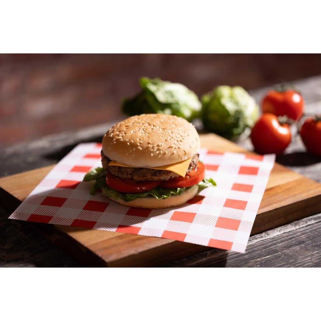 Fiesta Compostable Red Gingham Greaseproof Sheets 250x250mm (200 Pack)