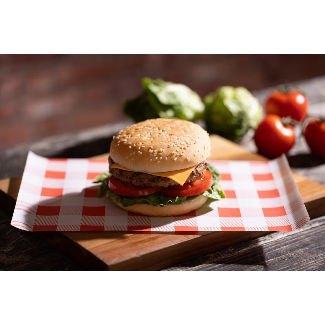 Fiesta Compostable Red Gingham Greaseproof Sheets 310x190mm (200 Pack)