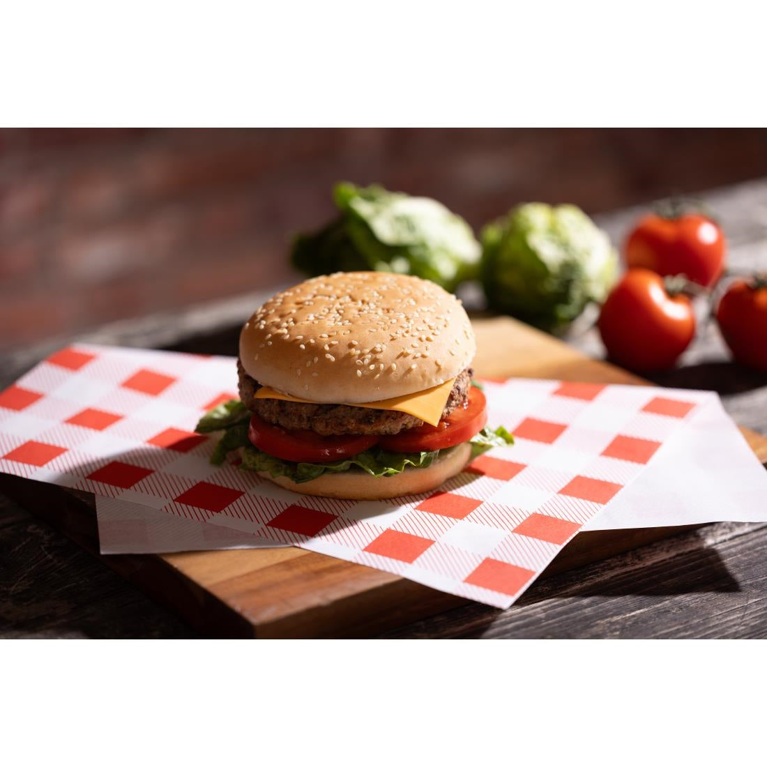 Fiesta Compostable Red Gingham Greaseproof Sheets 380x310mm ( 200 Pack)