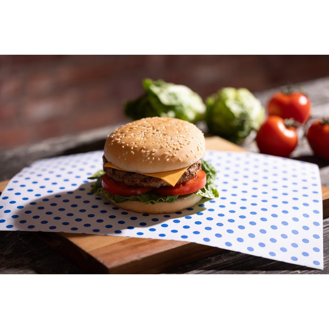 Fiesta Compostable Burger Wraps Blue Dot 250x350mm (200 Pack)