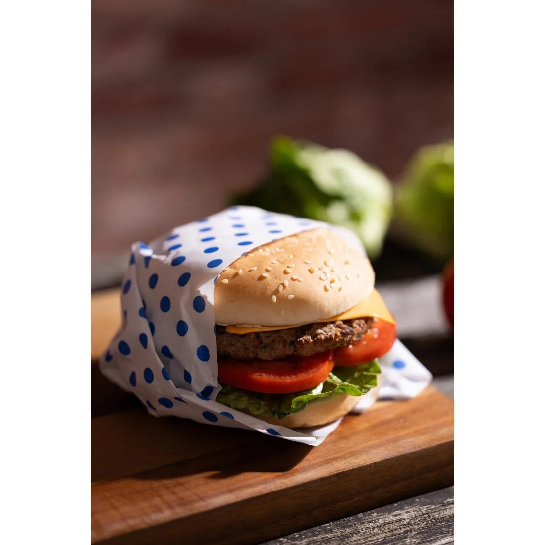 Fiesta Compostable Burger Wraps Blue Dot 250x350mm (200 Pack)