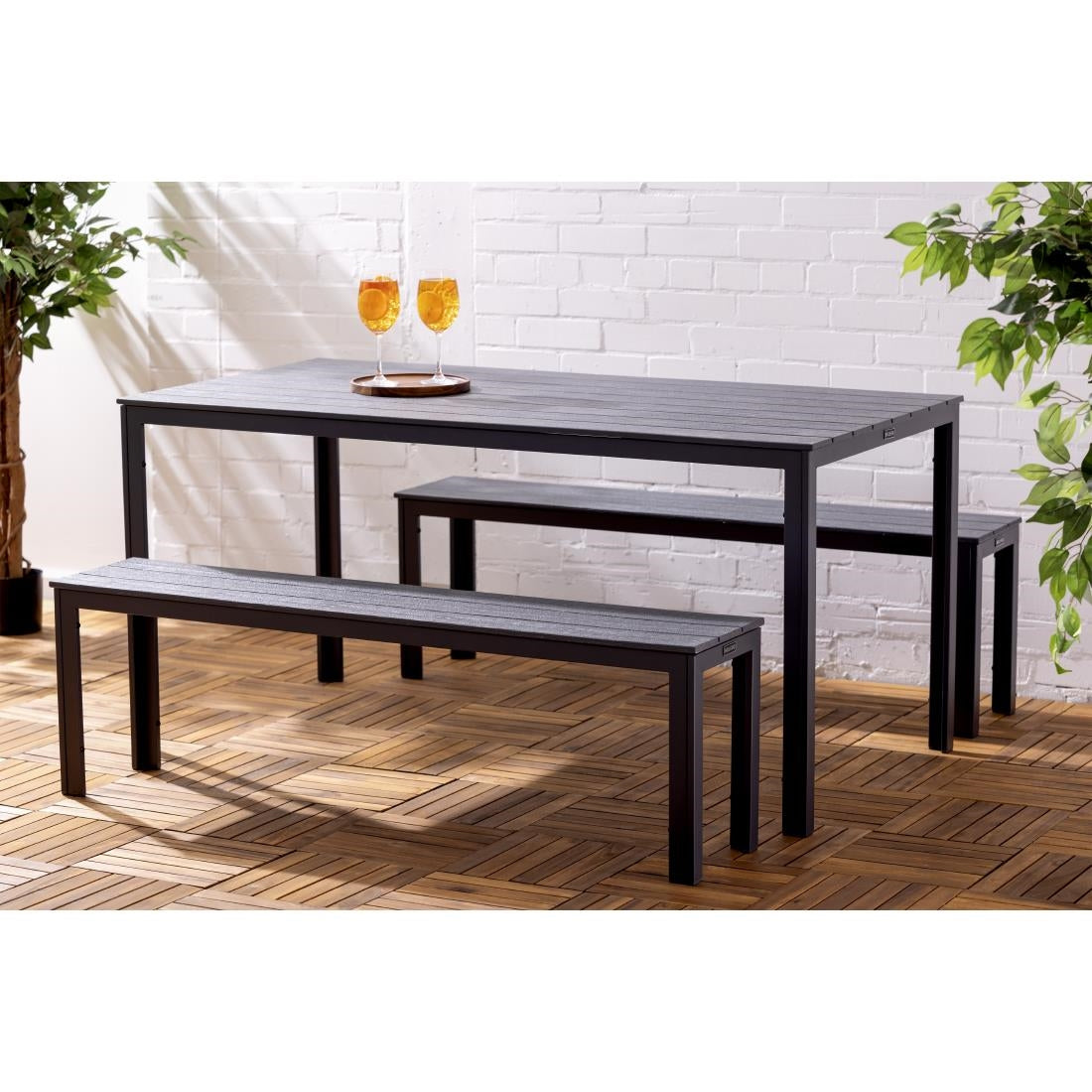 Bolero Valletta Grey Slatted Outdoor Table 1560mm