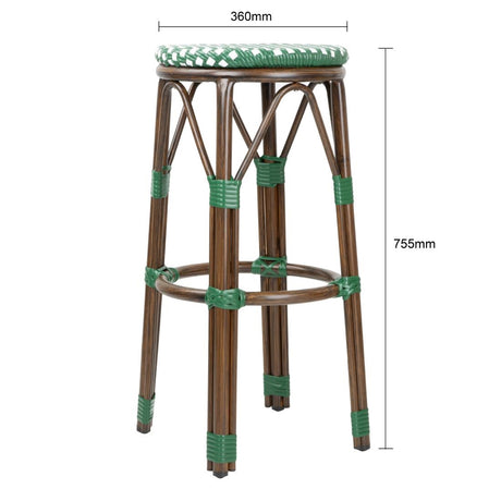 Bolero Parisian Style PE Rattan Bar Stools Green Dot Mix (2 Pack)
