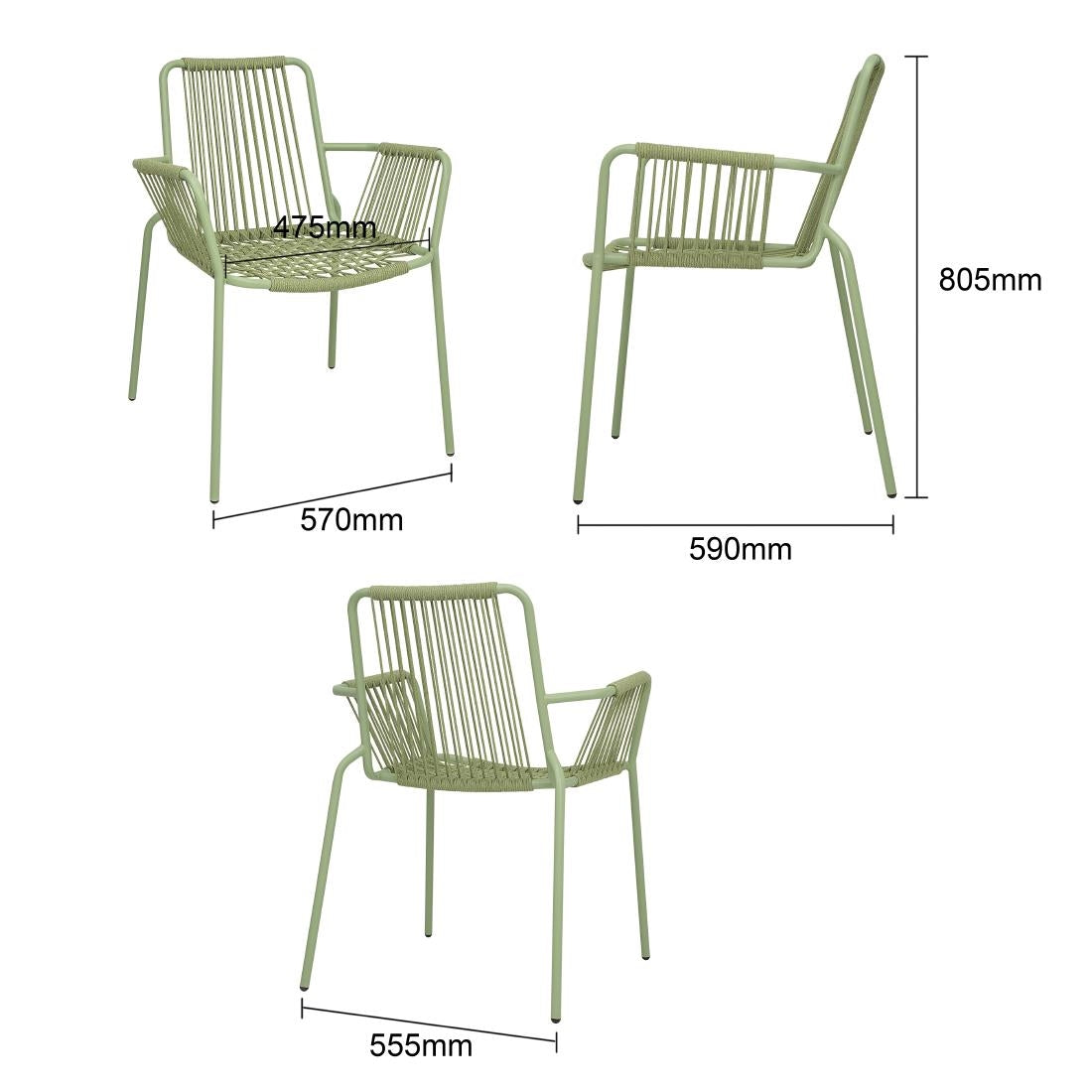 Bolero Melbourne Rope Design Arm Chairs Light Green (4 Pack)