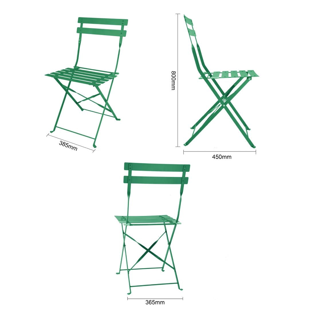 Bolero Perth Forest Green Pavement Style Steel Folding Chairs (2 Pack)
