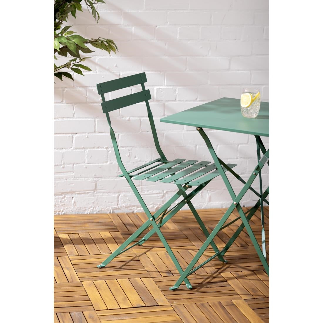 Bolero Perth Forest Green Pavement Style Steel Table Square 600mm