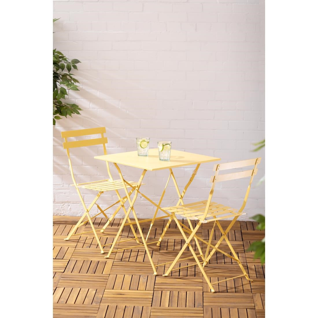 Bolero Perth Mellow Yellow Pavement Style Steel Table Square 600mm