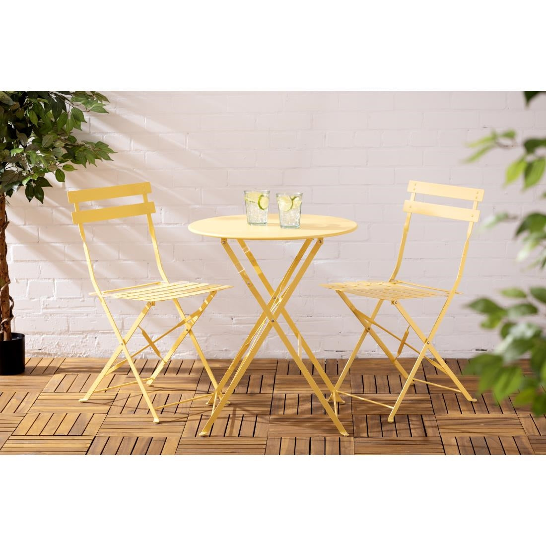 Bolero Perth Mellow Yellow Pavement Style Steel Table Round 600mm