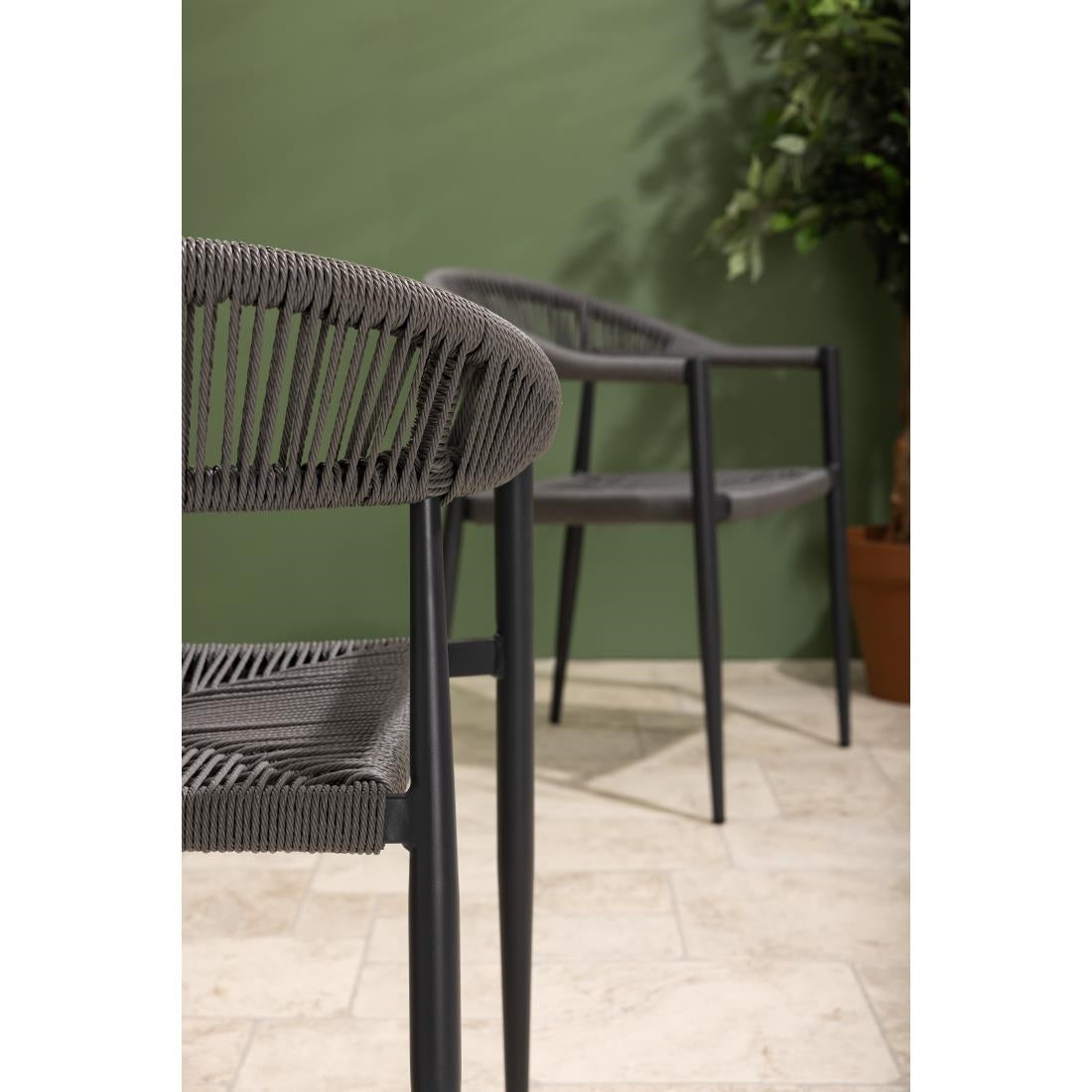 Bolero Eden PE Twist Rattan Outdoor Arm Chairs Charcoal (4 Pack)