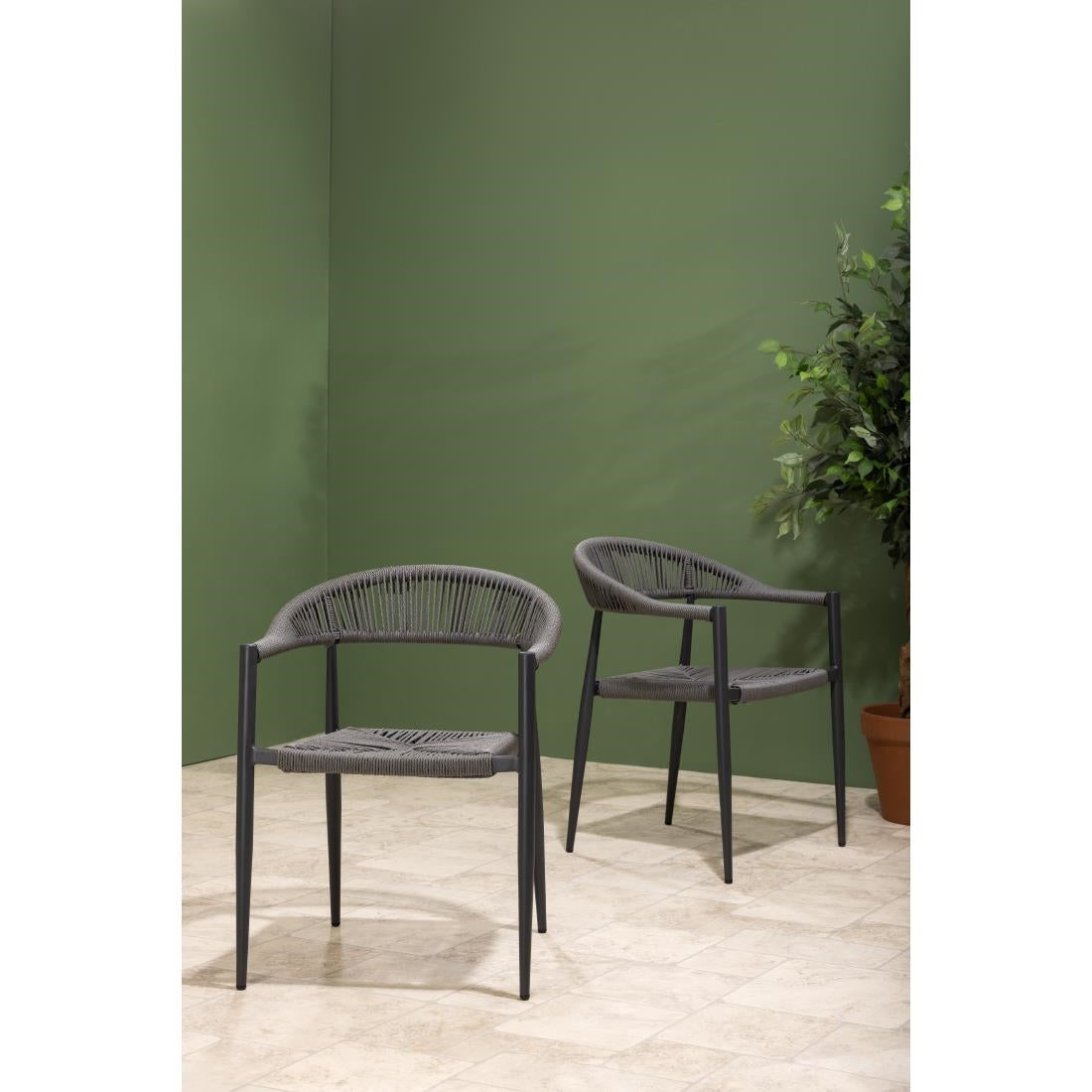 Bolero Eden PE Twist Rattan Outdoor Arm Chairs Charcoal (4 Pack)