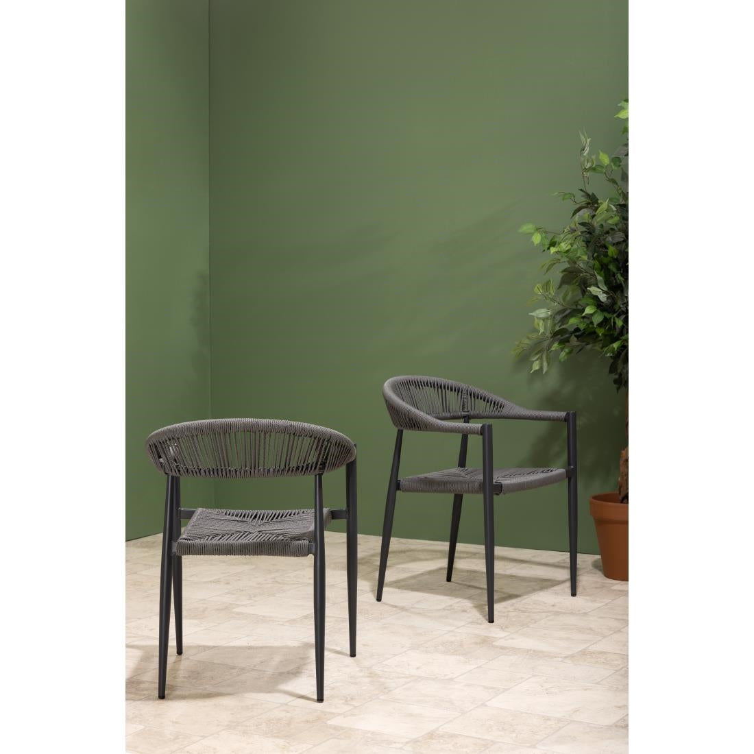 Bolero Eden PE Twist Rattan Outdoor Arm Chairs Charcoal (4 Pack)