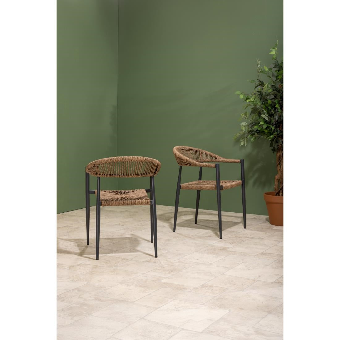 Bolero Eden PE Twist Rattan Outdoor Arm Chair Natural (4 Pack)