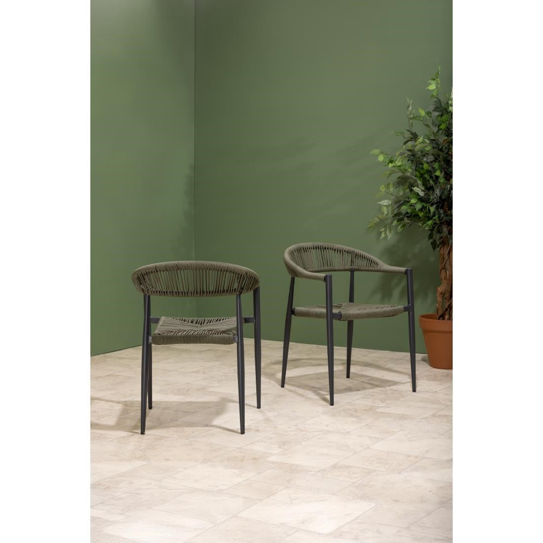 Bolero Eden PE Twist Rattan Outdoor Arm Chair Green (4 Pack)