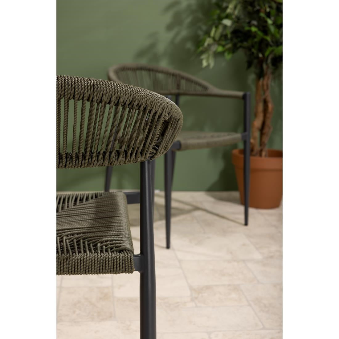 Bolero Eden PE Twist Rattan Outdoor Arm Chair Green (4 Pack)